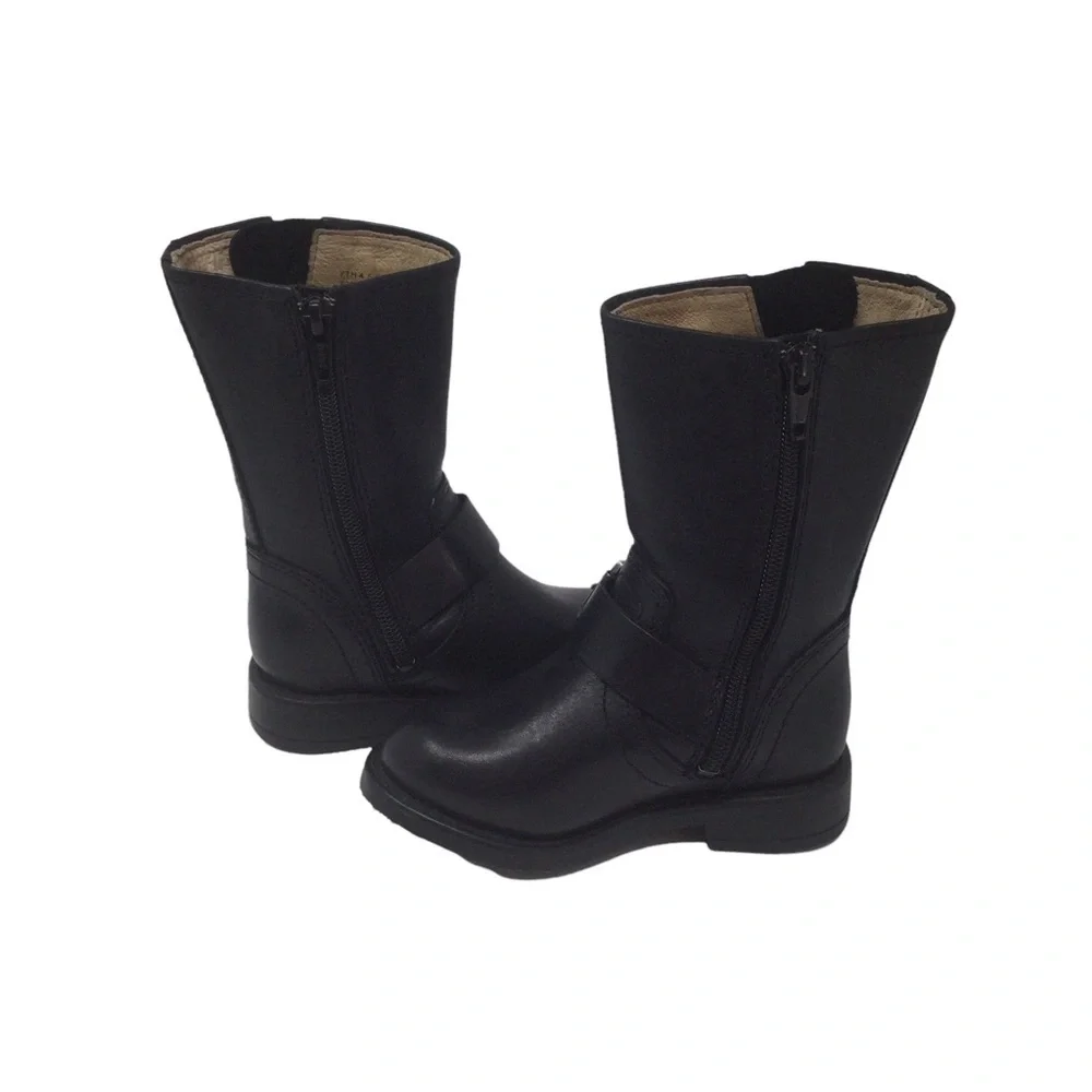 Frye Unisex Moto Black Leather‎ Toddler Boots